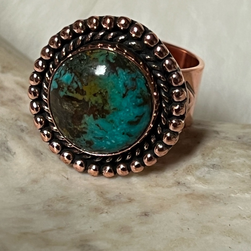 Turquoise And Copper Statement Ring - image 1